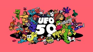 UFO 50 logo and characters on a bright background