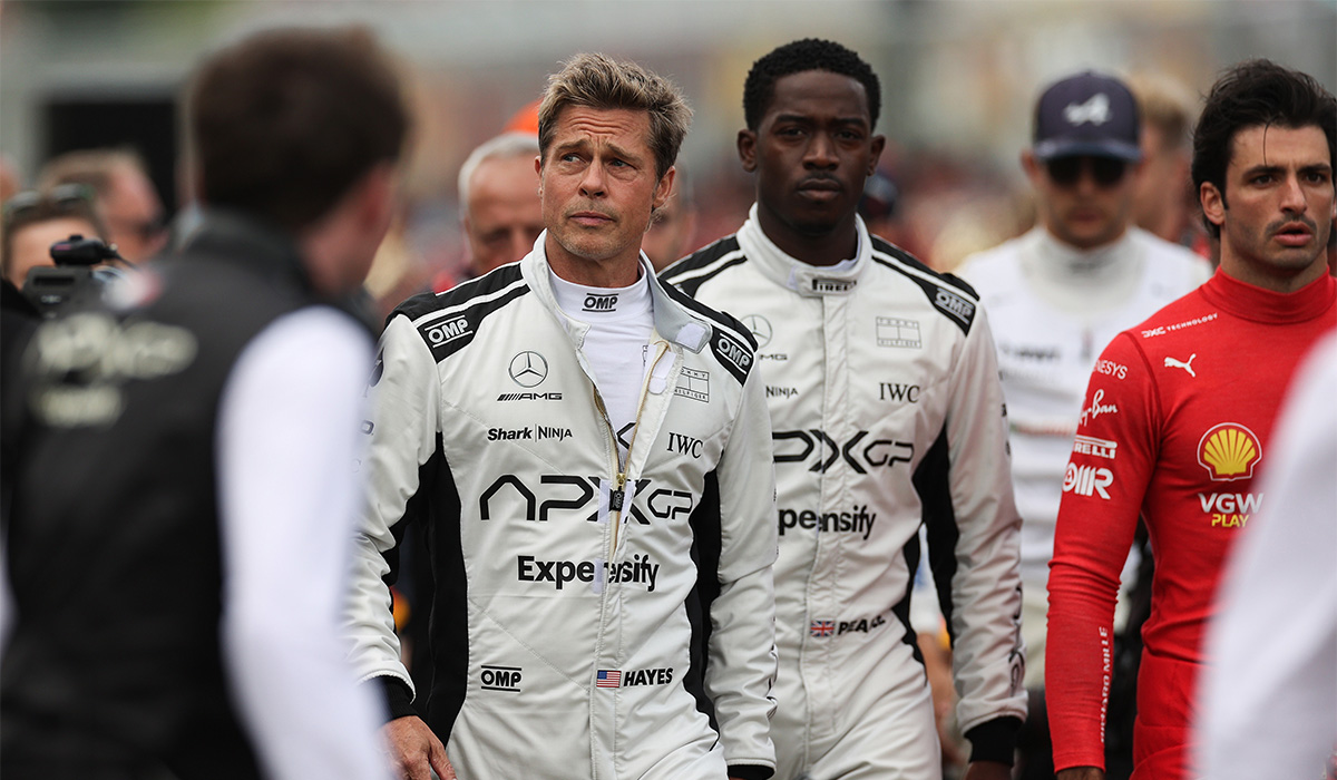 Brad Pitt, star of the upcoming Formula One based movie, Apex, alongside co-star Damson Idris. Pic: Ryan Pierse/Getty Images