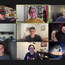 zoom screenshot of grid of nine people at Homebrew Website Club