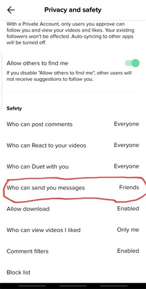 tap on: Who can send you messages option