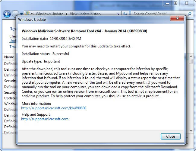 limitation of windows malcious software removal tool