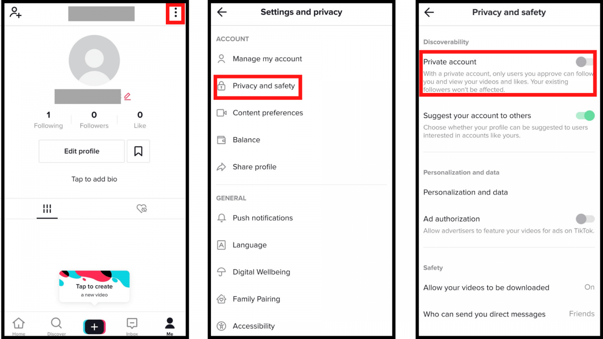 set up a private account on tiktok