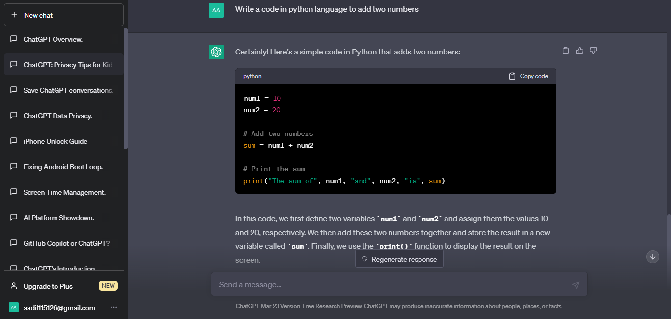 Writing a Python code with ChatGPT