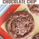 Double Chocolate Chip Cookies recipe made with semi-sweet chocolate chips and unsweetened cocoa powder. These chocolate chocolate cookies are rich and gooey and perfection when topped with flaky sea salt.