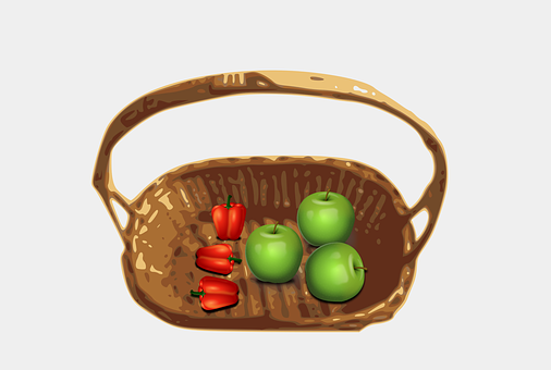 A Basket With Apples And Peppers