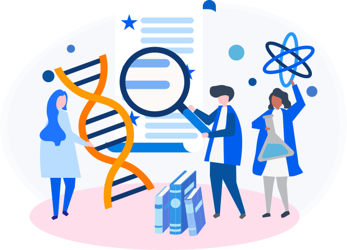 A Group Of People Looking At A Dna Strand