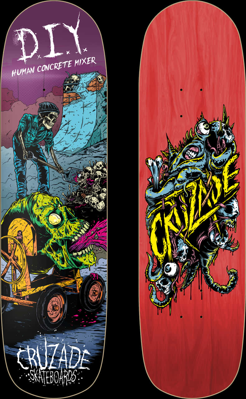 A Skateboard With A Skull And A Skull On It