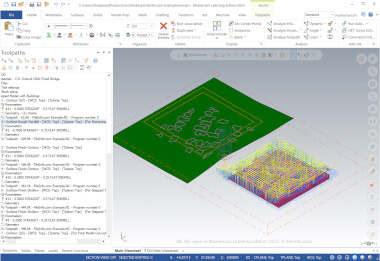 Screenshot of a .nc file in CNC Software Mastercam Learning Edition 2023