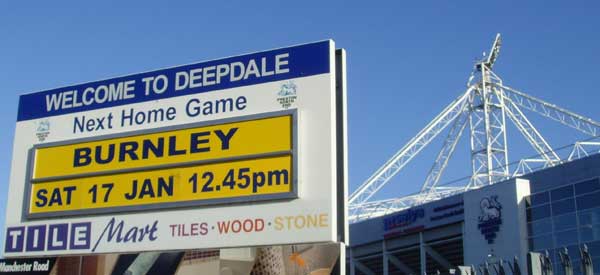 Welcome sign for Deepdale Stadium