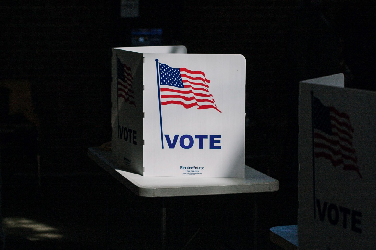 A voting booth at a polling location for the 2020 Presidential election in Louisville, Kentucky.