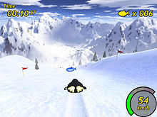 Tux dévalant la montagne dans Tux Racer