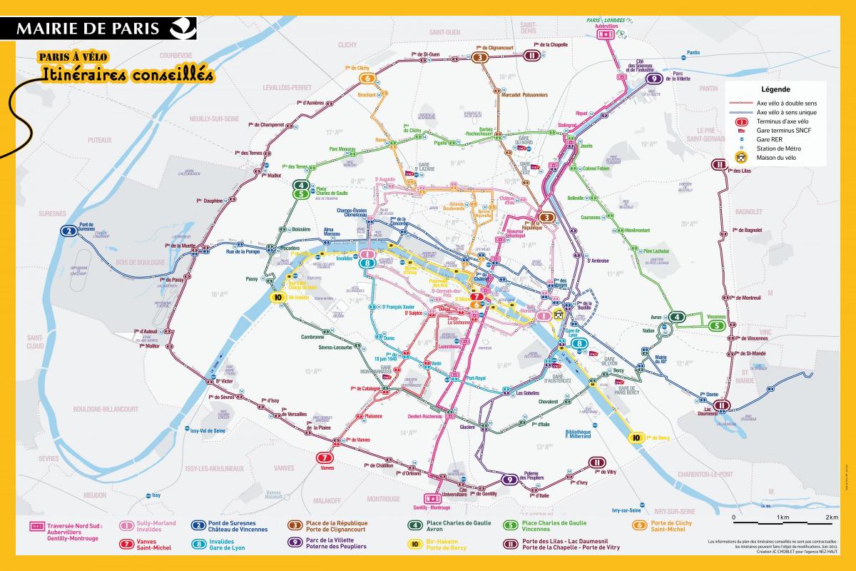 Carte balade vélo Paris