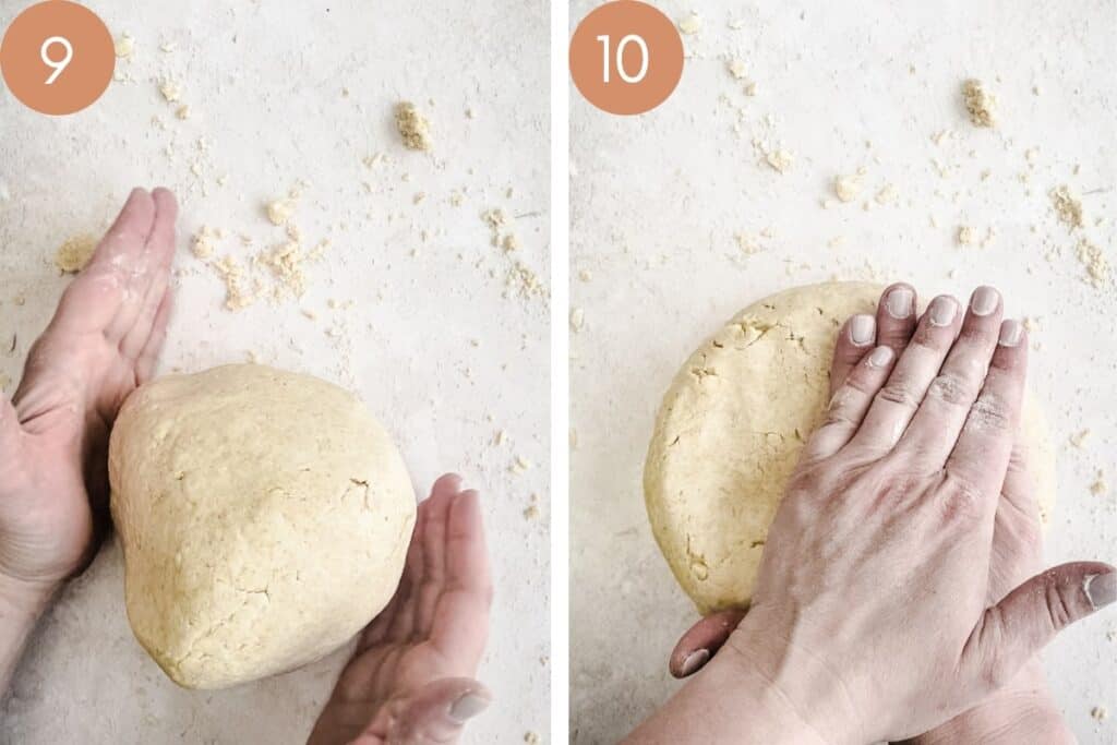 process images showing scone dough being shaped with hands