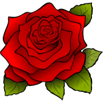 Graphics of blooming rose with black outline