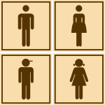 Vector clip art of brown male and female rectangular toilet signs