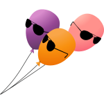 Three flying balloons with sunglasses on a lead vector illustration