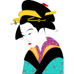 Sad geisha with red lipstick