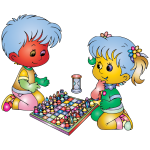 Boy and girl playing colorful chess