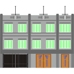 Vector illustration of a building with green windows