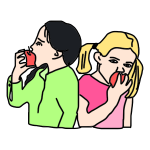 Girls are eating apples.