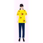 Vector image of trendy girl in yellow t- shirt with orange pattern