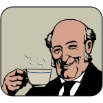 Bald man drinks steaming tea color vector image