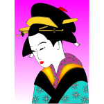 Japanese woman in colorful kimono vector drawing