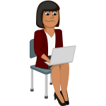 Vector graphics of young woman cartoon character using a laptop computer