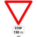 Stop in 150m road sign vector image