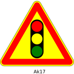 Vector graphics of traffic lights ahead triangular temporary road sign