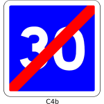 Vector graphics of end of 30mph speed limit blue square French roadsign