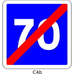 Vector clip art of end of 70mph speed limit blue square French roadsign