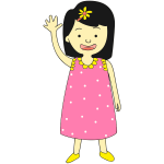 Girl in pink dress waving