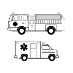 Ambulance and fire truck line art vector image