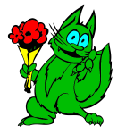 Green cat with flowers