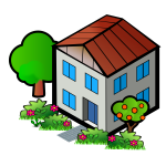 Vector drawing of family home with trees