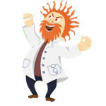 Vector image of crazy scientist shouting with hands up