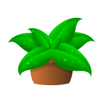 Vector drawing of large green leaves plant in pot