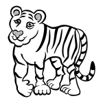 Drawing of friendly tiger in black and white