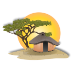 Vector drawing of landscape with African hut