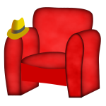 Red chair and hat.