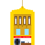 Vector image of three-storey yellow building