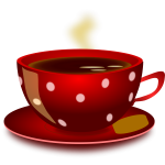 Red spotty tea cup with saucer and cookie vector clip art