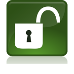 Opened lock in green button vector graphics