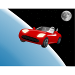 Red roadster car in space