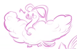 Size: 1326x842 | Tagged: safe, artist:whitediamonds, altaria, fictional species, feral, nintendo, pokémon, 2019, ambiguous gender, beak, digital art, fluff, fur, monochrome, simple background, sketch, solo, solo ambiguous, tail, white background, wings, work in progress