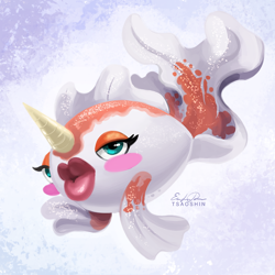 Size: 800x800 | Tagged: safe, artist:tsaoshin, fictional species, goldeen, feral, nintendo, pokémon, ambiguous gender, looking at you, solo, solo ambiguous