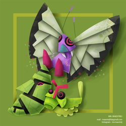 Size: 750x750 | Tagged: safe, artist:mrmaestrej, butterfree, caterpie, fictional species, metapod, feral, nintendo, pokémon, ambiguous gender, ambiguous only, group, trio, trio ambiguous