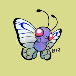 Size: 602x602 | Tagged: safe, artist:kuradex, arthropod, butterfree, fictional species, feral, nintendo, pokémon, 2023, 2d, green background, male, simple background, solo, solo male