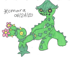 Size: 993x805 | Tagged: safe, artist:cmara, animate plant, cacturne, fictional species, maractus, feral, nintendo, pokémon, 2020, 2d, ambiguous gender, ambiguous only, duo, duo ambiguous, signature, simple background, traditional art, white background